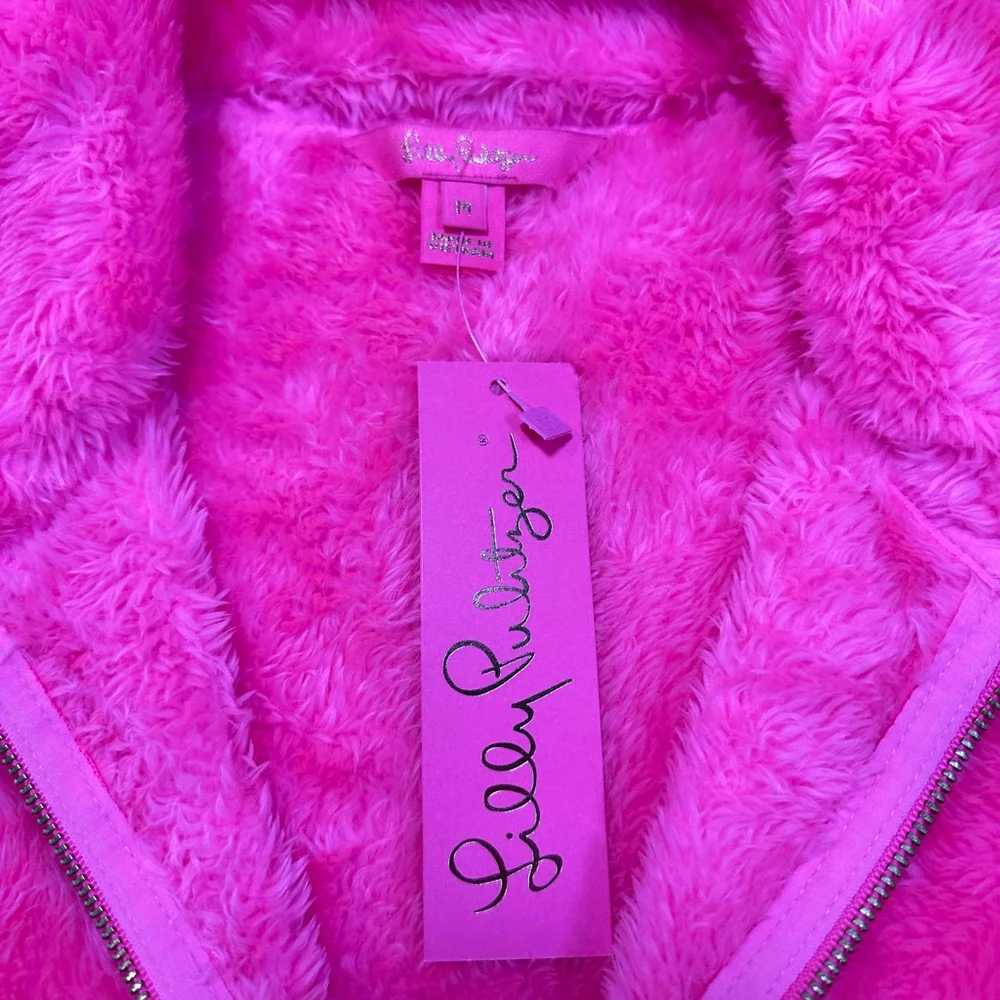 NWT Lilly Pulitzer | Keala Sherpa Popover | Neon Pink Colorblock Half-Zip | M - Picture 5 of 10